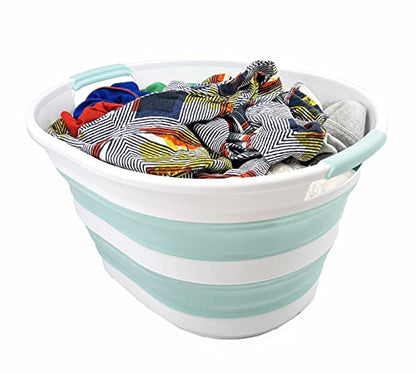 SAMMART 23L Collapsible Plastic Laundry Basket - Oval Tub - Foldable Storage Container/Organizer - Portable Washing Tub - Space Saving Laundry Hamper