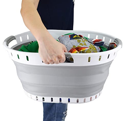 SAMMART Collapsible Laundry Basket (25L Collapsible Laundry Basket with Holes (White/Grey))