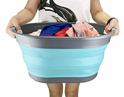 SAMMART 28L Oval Collapsible Plastic Laundry Basket - Foldable Pop Up Storage Container/Organizer - Portable Washing Tub - Space Saving Hamper/Basket