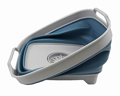 SAMMART 7.5L Collapsible Plastic Dishpan with Draining Plug - Foldable Washing Basin - Portable Dish Washing Tub - Space Saving