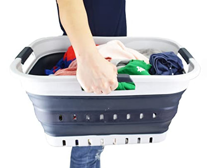 SAMMART 30L Collapsible Plastic Laundry Basket - Foldable Pop Up Storage Container/Organizer - Space Saving Hamper/Basket