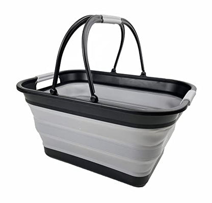 SAMMART 29L Collapsible Tub with Handle - Portable Outdoor Picnic Basket/Crater - Foldable Shopping Bag - Space Saving Storage Container