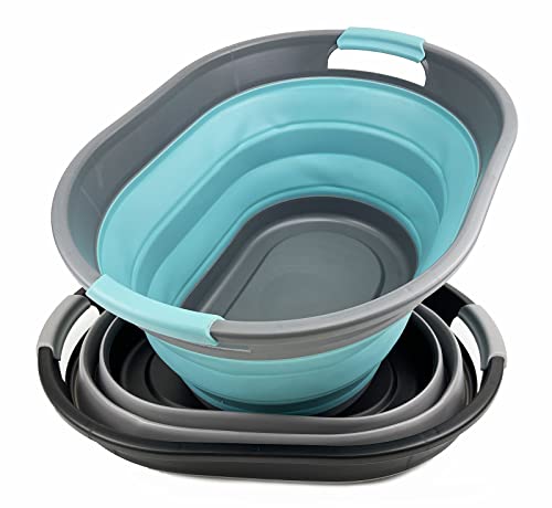 SAMMART 28L Oval Collapsible Plastic Laundry Basket - Foldable Pop Up Storage Container/Organizer - Portable Washing Tub - Space Saving Hamper/Basket