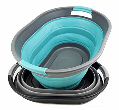 SAMMART 28L Oval Collapsible Plastic Laundry Basket - Foldable Pop Up Storage Container/Organizer - Portable Washing Tub - Space Saving Hamper/Basket