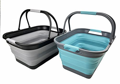 SAMMART 29L Collapsible Tub with Handle - Portable Outdoor Picnic Basket/Crater - Foldable Shopping Bag - Space Saving Storage Container