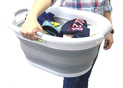 SAMMART Collapsible Plastic Laundry Basket - Oval Tub/Basket - Foldable Storage Container/Organizer - Portable Washing Tub - Space Saving Laundry Hamper