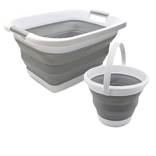 SAMMART 2 pcs Set : 25L Collapsible Plasic Laundry Basket & 5.5L Collapsible Bucket/Waterpot