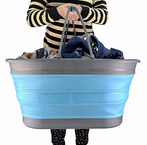 SAMMART 38L Collapsible Plastic Laundry Basket - Foldable Storage Container/Organizer - Portable Washing Tub - Space Saving Laundry Hamper