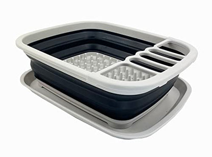 SAMMART 8L Collapsible Dish Drainer with Drainer Board - Foldable Drying Rack Set - Portable Dinnerware Organizer - Space Saving Kitchen Storage Tray