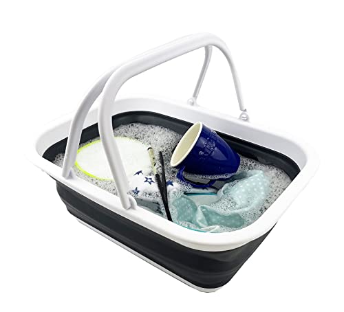 SAMMART 9.2L Collapsible Tub with Handle - Foldable Outdoor Picnic Basket/Crater/Container - Portable Shopping Bag - Space Saving Storage Container
