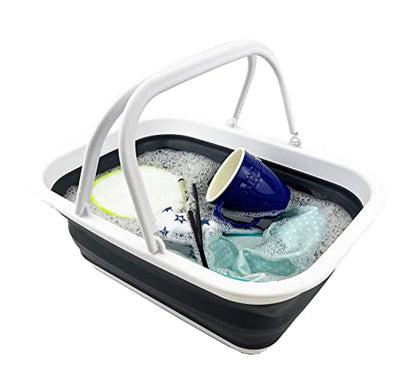 SAMMART 9.2L Collapsible Tub with Handle - Foldable Outdoor Picnic Basket/Crater/Container - Portable Shopping Bag - Space Saving Storage Container