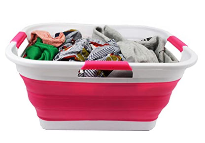 SAMMART 30L(8 gallon) Collapsible Plastic Laundry Basket - Foldable Pop Up Storage Container/Organizer - Space Saving Hamper/Basket - Water Capacity 24L(6.3 gallon)