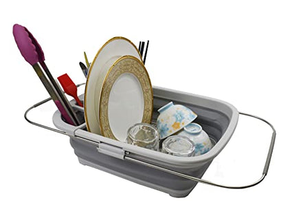 SAMMART 8L Expandable & Collapsible Plastic Dish Drainer - Foldable Drying Rack - Portable Dinnerware Organizer - Space Saving Kitchen Storage Tray