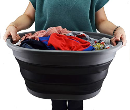 SAMMART Set of 2-32L Collapsible Plastic Laundry Basket - Foldable Pop Up Storage Container/Organizer - Portable Washing Tub - Space Saving Hamper/Basket, Water Capacity: 24L