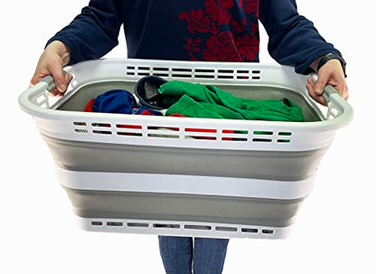 SAMMART Collapsible Laundry Basket (42L Collapsible Laundry Basket with Holes (White/Grey))