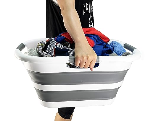 SAMMART 30L Collapsible Plastic Laundry Basket - Foldable Pop Up Storage Container - Portable Washing Tub - Space Saving Basket
