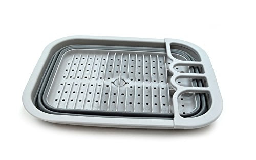 SAMMART Collapsible Dish Drainer with Drainer Board - Foldable Drying Rack Set - Portable Dinnerware Organizer - Space Saving Kitchen Storage Tray