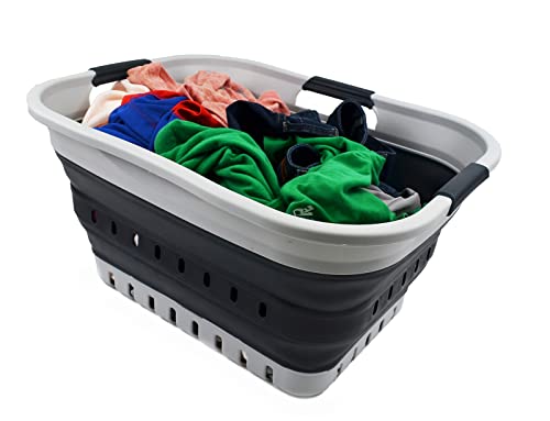 SAMMART 30L Collapsible Plastic Laundry Basket - Foldable Pop Up Storage Container/Organizer - Space Saving Hamper/Basket