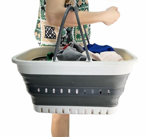 SAMMART 26L Collapsible Plastic Laundry Basket with Handle-Foldable Pop Up Storage Basket with handle