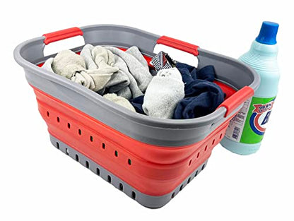 SAMMART 19L Super Mini Collapsible 3 Handled Plastic Basket - Foldable Pop Up Storage Container/Organizer - Space Saving Hamper/Basket