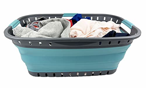 SAMMART 44L Collapsible Plastic Laundry Basket-Foldable Pop Up Storage Container-Portable Washing Tub- pace Saving Hamper, Water Capacity: 35L