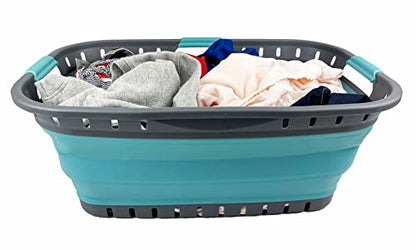 SAMMART 44L Collapsible Plastic Laundry Basket-Foldable Pop Up Storage Container-Portable Washing Tub- pace Saving Hamper, Water Capacity: 35L