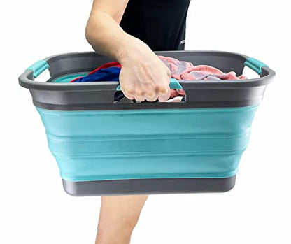 SAMMART 30L Collapsible Plastic Laundry Basket - Foldable Pop Up Storage Container/Organizer - Space Saving Hamper/Basket - Water Capacity 24L