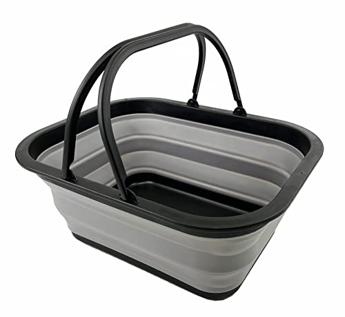 SAMMART 15L Collapsible Basket with Handle - Foldable Outdoor Picnic Basket/Crater/Shopping Bag - Portable Container - Space Saving Storage