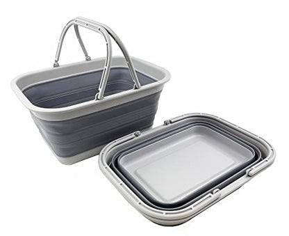 SAMMART 12L Collapsible Tub with Handle - Portable Outdoor Picnic Basket/Crater - Foldable Shopping Bag - Space Saving Storage Container