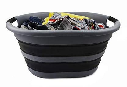 SAMMART 36L Collapsible Plastic Laundry Basket - Oval Tub/Basket - Foldable Storage Container/Organizer - Portable Washing Tub - Space Saving Laundry Hamper, Water Capacity: 28L