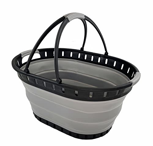 SAMMART 25L Collapsible Plastic Laundry Basket - Foldable Pop Up Storage Container/Organizer - Portable Shopping Basket - Space Saving Hamper