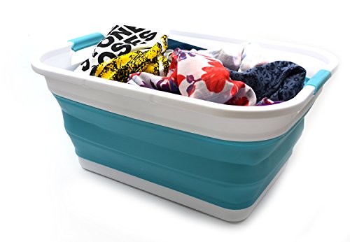 SAMMART 42L Collapsible Plastic Laundry Basket - Foldable Pop Up Storage Container/Organizer - Portable Washing Tub - Space Saving Hamper/Basket/Basin