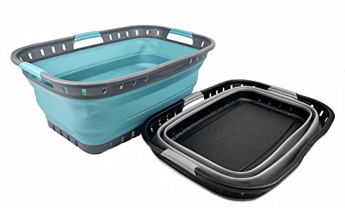 SAMMART 44L Collapsible Plastic Laundry Basket-Foldable Pop Up Storage Container-Portable Washing Tub- pace Saving Hamper, Water Capacity: 35L