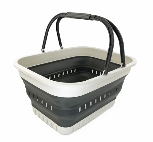 SAMMART 26L Collapsible Plastic Laundry Basket with Handle-Foldable Pop Up Storage Basket with handle