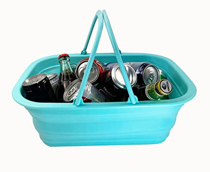 SAMMART 9.2L Collapsible Tub with Handle - Portable Outdoor Picnic Basket/Crater - Foldable Shopping Bag - Space Saving Storage Container… (Jade)