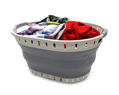SAMMART 25L Collapsible Plastic Laundry Basket - Foldable Pop Up Storage Container/Organizer - Portable Shopping Basket - Space Saving Hamper