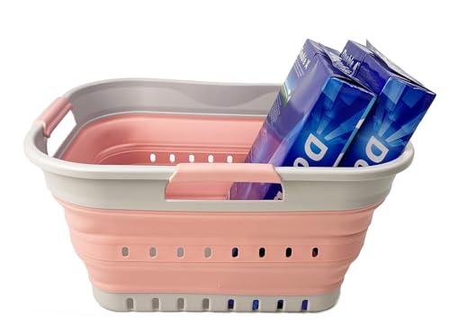 SAMMART Collapsible Plastic Rectangular Laundry Basket - Foldable Pop Up Storage Container/Organizer - Portable Laundry Hamper- Space Saving