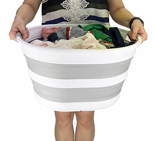 SAMMART Collapsible Laundry Basket (23L Collapsible Laundry Basket (White/Grey))