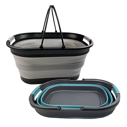 SAMMART 38L Collapsible Plastic Laundry Basket - Foldable Storage Container/Organizer - Portable Washing Tub - Space Saving Laundry Hamper