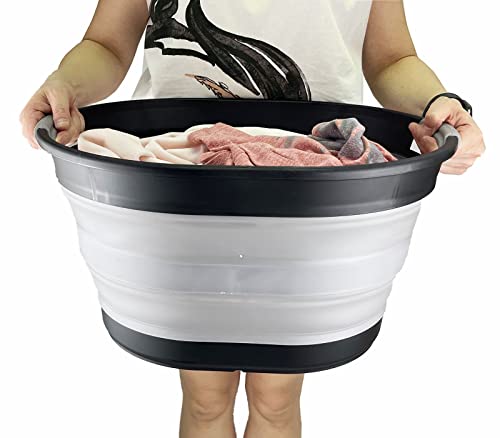 SAMMART 23L (6 Gallons) Collapsible Plastic Laundry Basket - Oval Tub - Foldable Storage Container/Organizer - Portable Washing Tub - Space Saving Laundry Hamper