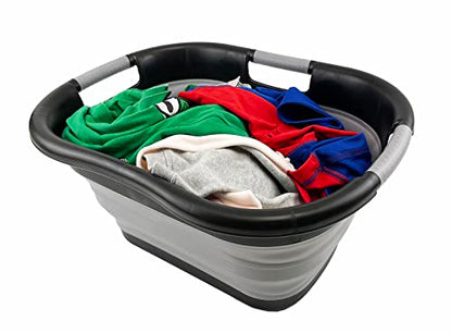 SAMMART 30L Collapsible Plastic Laundry Basket - Foldable Pop Up Storage Container/Organizer - Portable Washing Tub - Space Saving Hamper/Basket