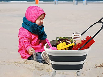 SAMMART 17L Collapsible Plastic Laundry Basket with Handle & Wheels-Foldable Pop Up Storage Container/Organizer with wheels-Portable Washing Tub-Space Saving