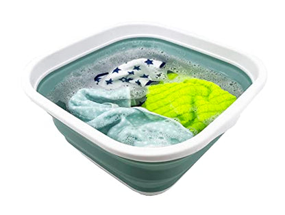 SAMMART 5.5L Collapsible Tub - Foldable Dish Tub - Portable Washing Basin - Space Saving Plastic Washtub (White/Pale Blue)