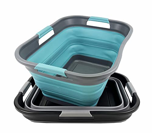 SAMMART 30L Collapsible Plastic Laundry Basket - Foldable Pop Up Storage Container/Organizer - Portable Washing Tub - Water capacity: 24L