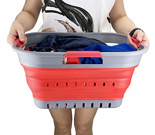 SAMMART 19L Super Mini Collapsible 3 Handled Plastic Basket - Foldable Pop Up Storage Container/Organizer - Space Saving Hamper/Basket