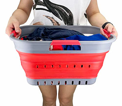 SAMMART 19L Super Mini Collapsible 3 Handled Plastic Basket - Foldable Pop Up Storage Container/Organizer - Space Saving Hamper/Basket