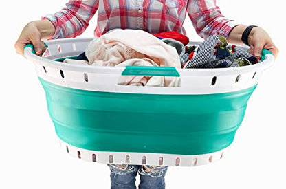 SAMMART 44L Collapsible Plastic Laundry Basket - Foldable Pop Up Storage Container/Organizer - Portable Washing Tub - Space Saving Hamper/Basket