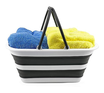 SAMMART - 12L Collapsible Tub with Handle - Portable Outdoor Picnic Basket/Crater - Foldable Shopping Bag - Space Saving Storage Container