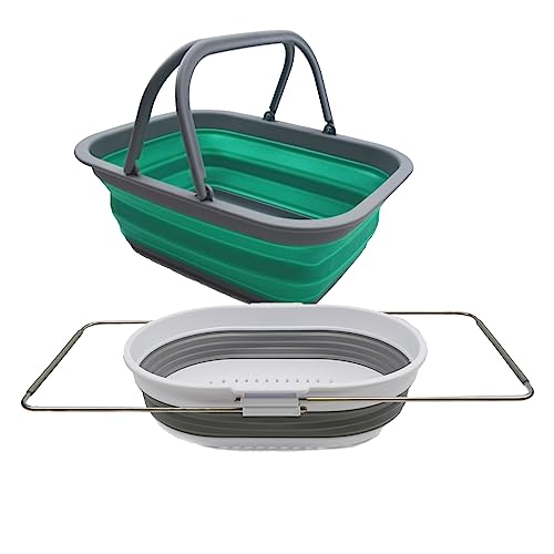 SAMMART 9.2L Collapsible Tub with Handle + 5L Over The Sink Oval Colander