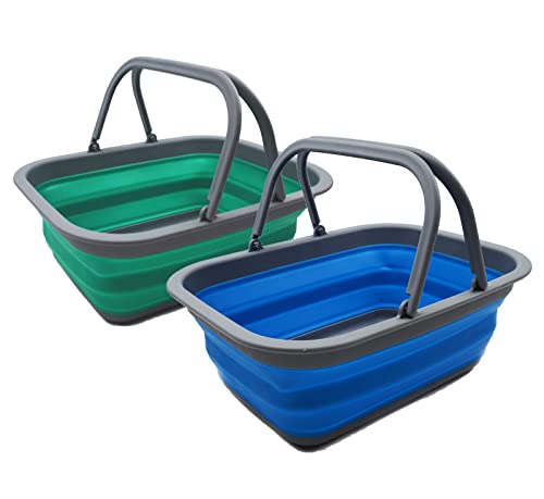 SAMMART 9.2L Collapsible Tub with Handle - Portable Outdoor Picnic Basket/Crater - Foldable Shopping Bag - Space Saving Storage Container